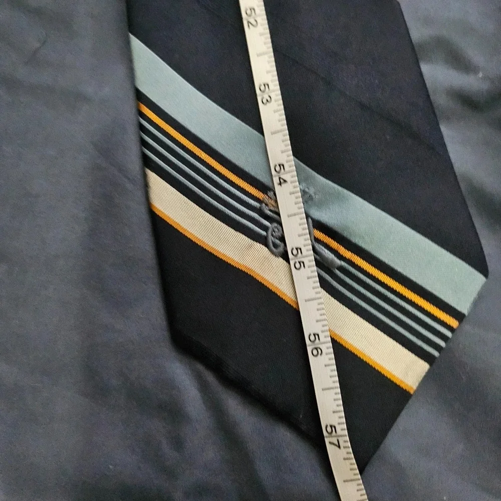 Vintage Necktie Countess Mara Navy Blue Silk Striped Embroidered Crest